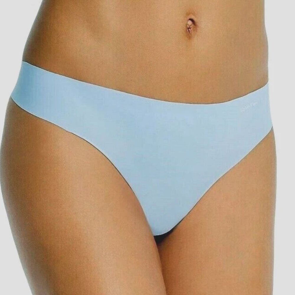 Calvin Klein Women's Invisibles Thong Panty Underwear, Rain Dance Light Blue